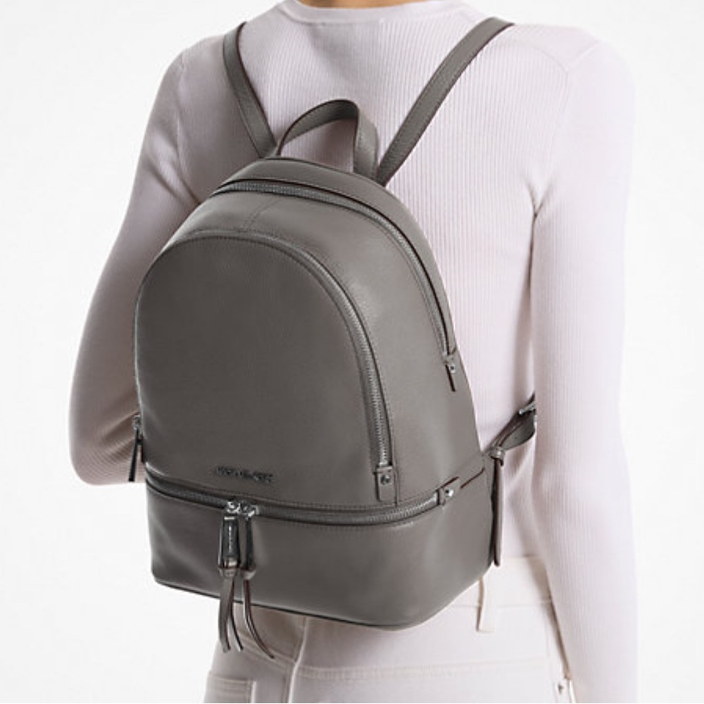 MICHAEL KORS Rhea Medium Grey Leather Backpack